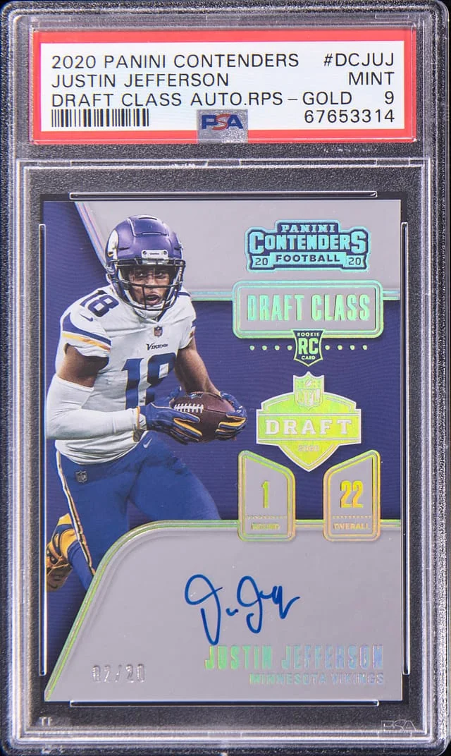 2020 Panini Contenders Justin Jefferson Draft Class Autograph Gold #DCJUJ card image