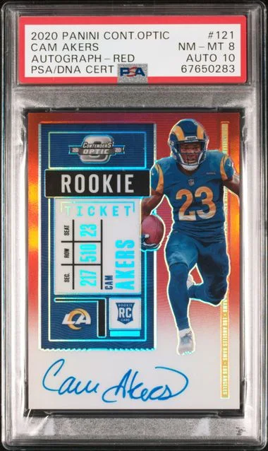 2020 Panini Contenders Optic Cam Akers Ticket Autograph Red #121 card image