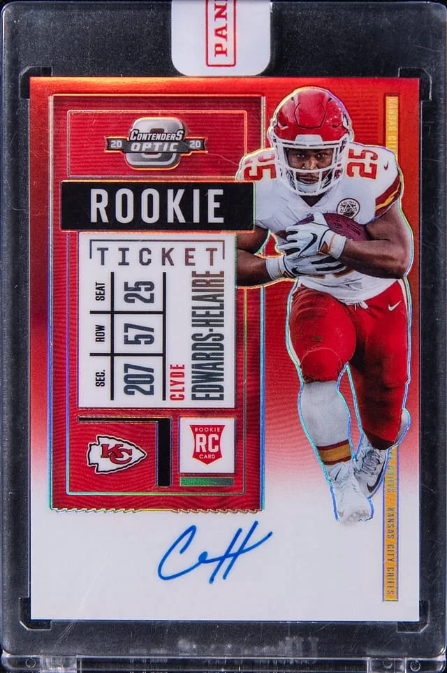 2020 Panini Contenders Optic Clyde Edwards-Helaire Ticket #112 card image