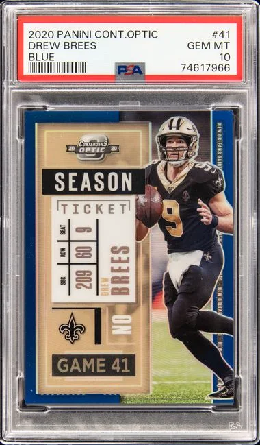 2020 Panini Contenders Optic Drew Brees Season Ticket Blue #41 card image