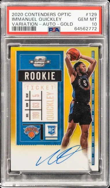 2020 Panini Contenders Optic Immanuel Quickley Variation-Autograph-Gold #129 card image