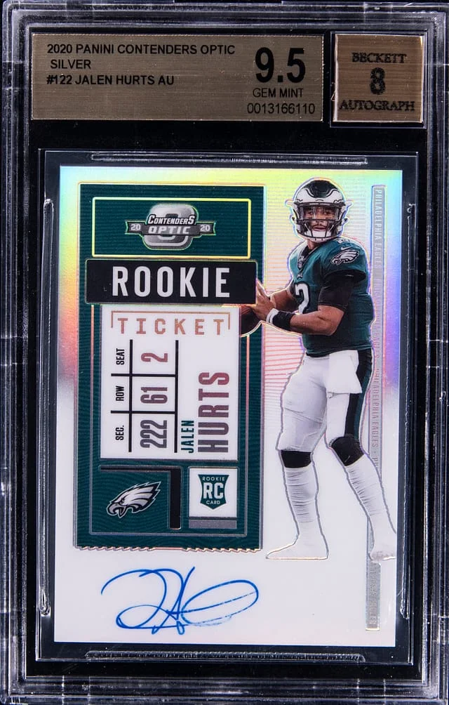 2020 Panini Contenders Optic Jalen Hurts Silver Autograph #122 card image