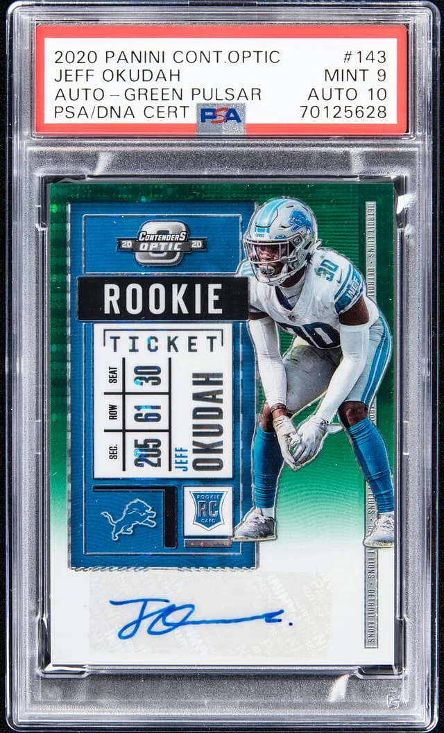 2020 Panini Contenders Optic Jeff Okudah Autograph - Green Pulsar #143 card image