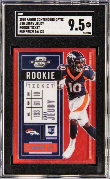 2020 Panini Contenders Optic Jerry Jeudy Ticket Red Prizm #80 card image