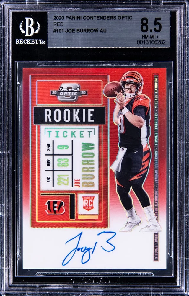2020 Panini Contenders Optic Joe Burrow Ticket Autographs Red #101 card image