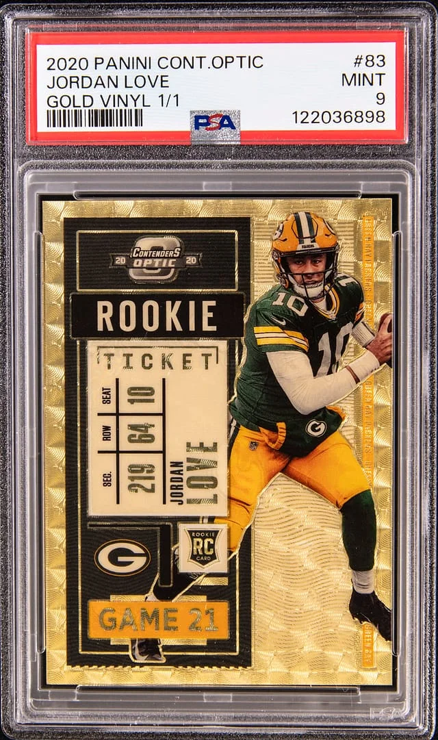2020 Panini Contenders Optic Jordan Love Gold Vinyl Prizm #83 card image