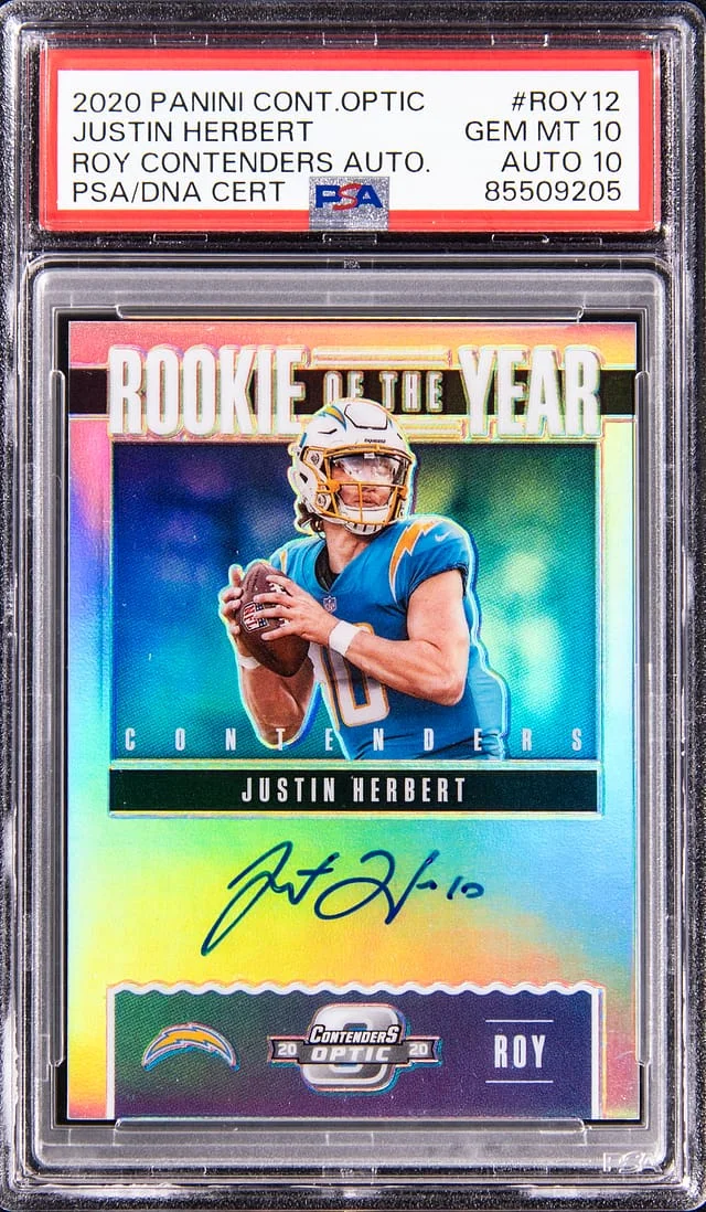 2020 Panini Contenders Optic Justin Hebert of the Year Contenders Autographs #ROY12 card image
