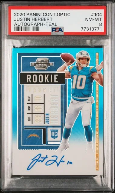 2020 Panini Contenders Optic Justin Herbert Autograph-Silver #104 card image
