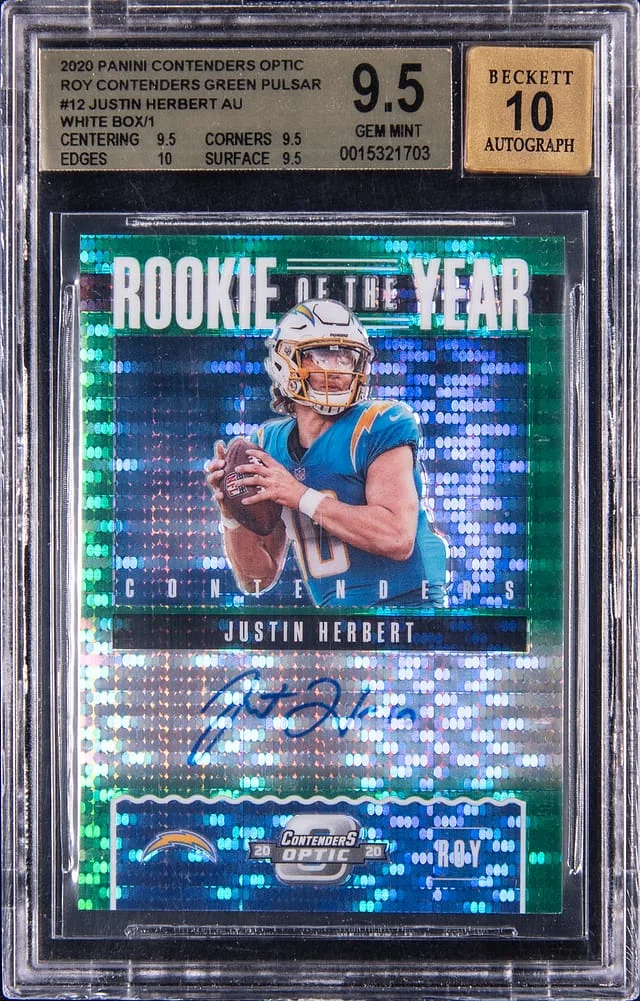 2020 Panini Contenders Optic Justin Herbert of the Year Contenders Autograph #ROY12 card image