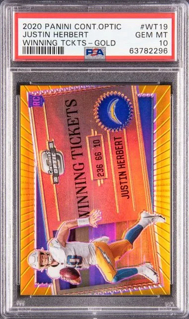 2020 Panini Contenders Optic Justin Herbert Winning Tickets Gold #WT19 card image