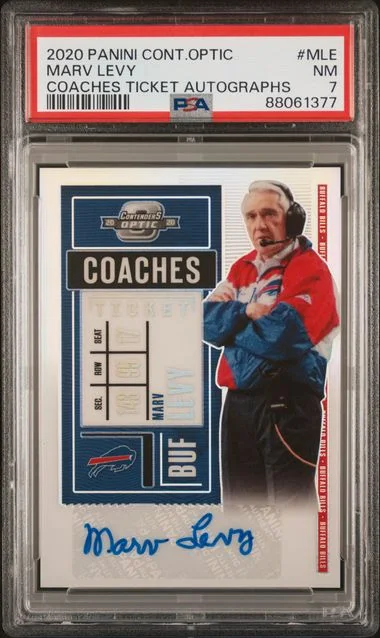 2020 Panini Contenders Optic Marv Levy Coaches Ticket Autographs #MLE card image
