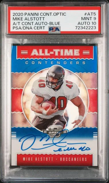 2020 Panini Contenders Optic Mike Alstott All-Time Contenders Autographs Blue #AT-5 card image