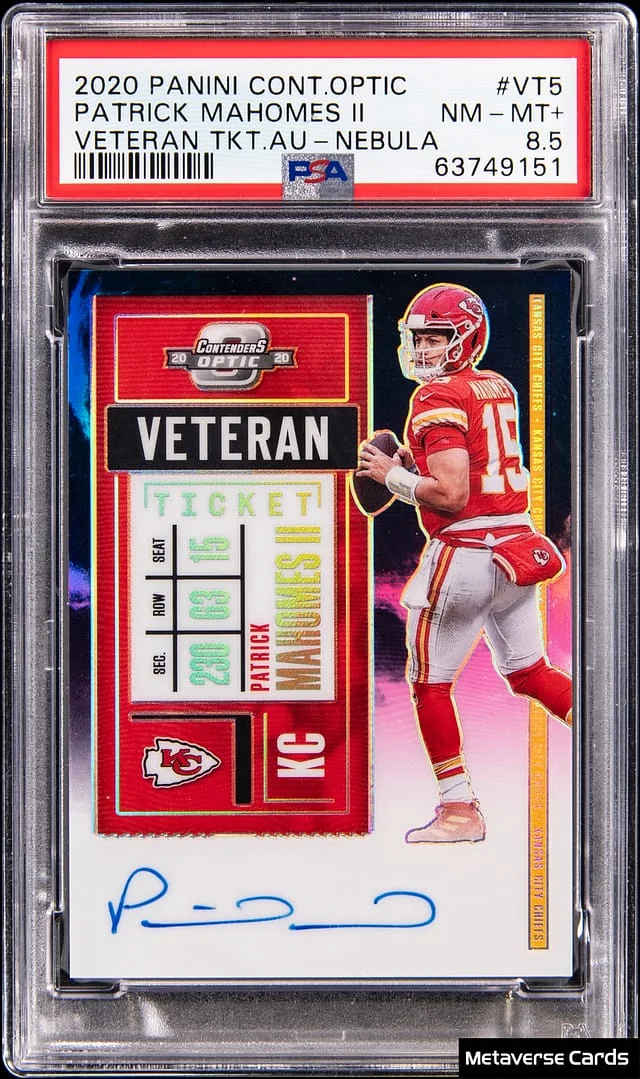 2020 Panini Contenders Optic Patrick Mahomes II Veteran Ticket Autographs Nebula #VT5 card image
