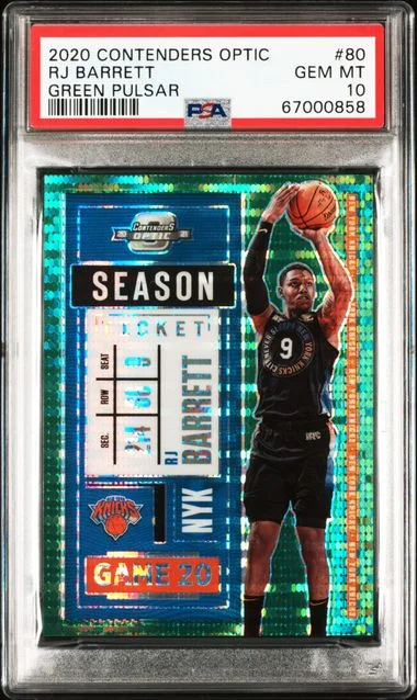 2020 Panini Contenders Optic Rj Barrett Green Pulsar #80 card image