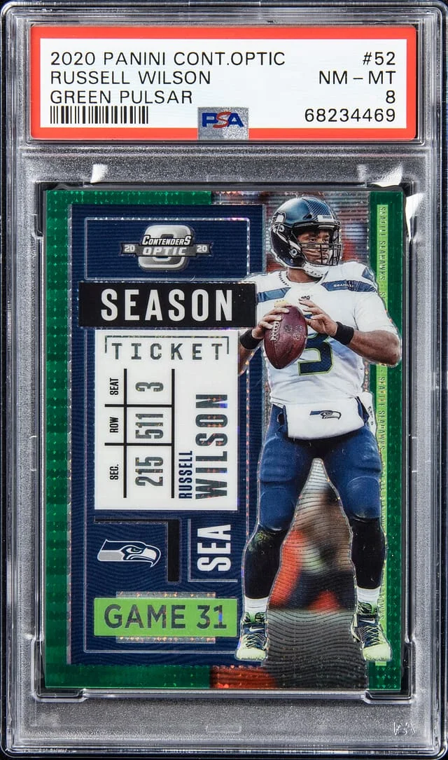 2020 Panini Contenders Optic Russell Wilson Green Pulsar #52 card image