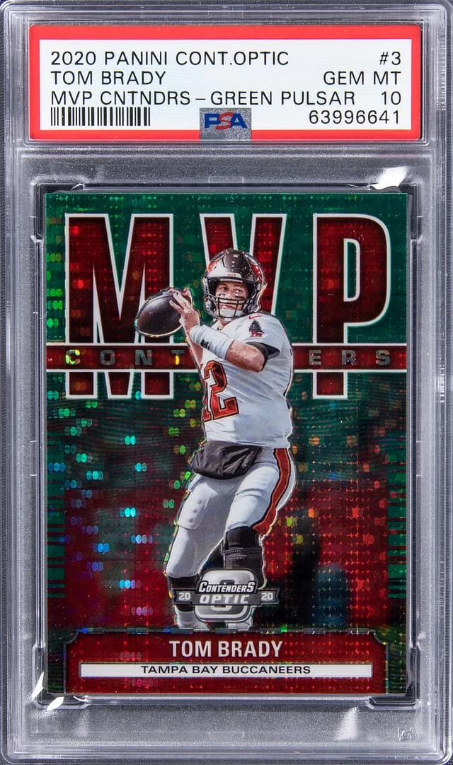 2020 Panini Contenders Optic Tom Brady MVP Contenders Green Pulsar Prizm #3 card image