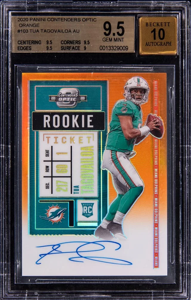 2020 Panini Contenders Optic Tua Tagovailoa Autograph Blue #103 card image