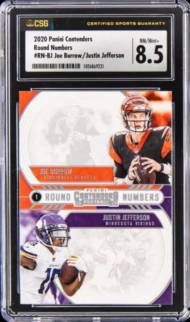 2020 Panini Contenders Round Numbers Rnbj Joe Burrow /Justin Jefferson #no-number card image