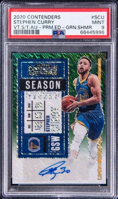 2020 Panini Contenders Stephen Curry Veteran Season Ticket Autographs Premium Edition-Green Shimmer #VS-SCU card image
