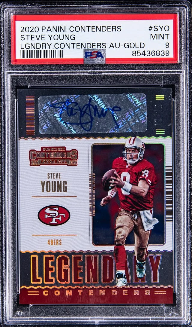 2020 Panini Contenders Steve Young Legendary Contenders Autograph Gold #LCA-SYO card image