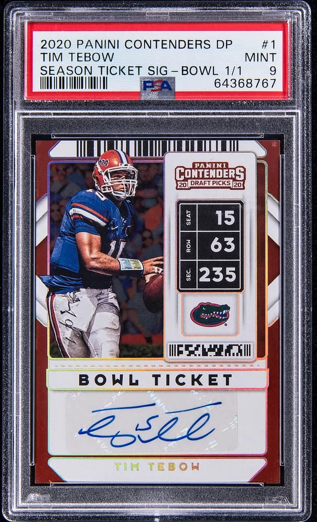 2020 Panini Contenders Tim Tebow Season Ticket Signatures Bowl Ticket #1 card image