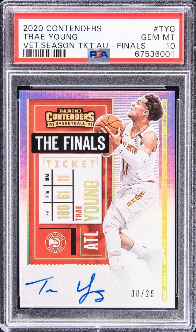 2020 Panini Contenders Trae Young Veteran Season Ticket Autograph Finals #VS-TYG card image