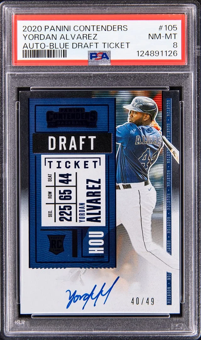 2020 Panini Contenders Yordan Alvarez Autograph Blue Blue Draft Ticket #105 card image