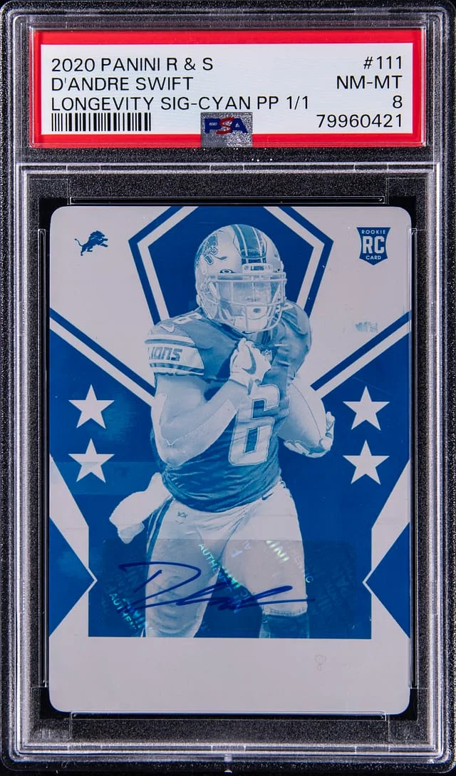 2020 Panini D'Andre Swift & Stars Longevity Signature Cyan Printing Plate #111 card image