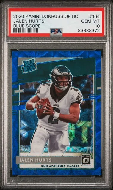 2020 Panini Donruss Jalen Hurts Rated Optic Blue Scope #164 card image