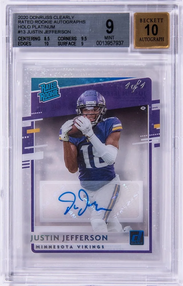 2020 Panini Donruss Justin Jefferson Clearly Rated Autographs Holo Platinum #RR-JJJ card image
