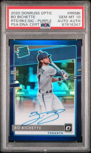 2020 Panini Donruss Optic Bo Bichette Rated Rookies Signatures Purple #RRS-BI card image