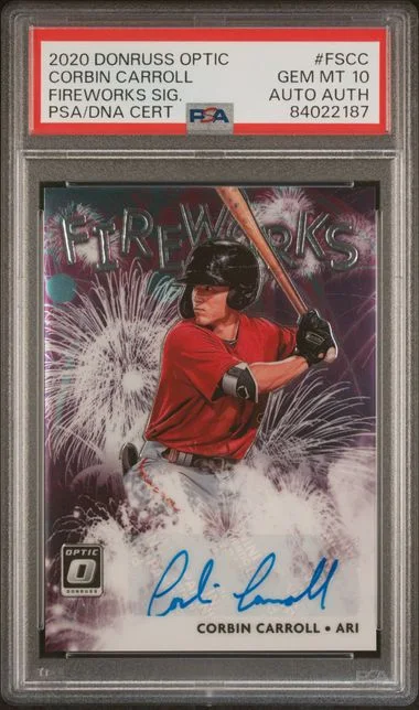 2020 Panini Donruss Optic Corbin Carroll Fireworks Signatures #FS-CC card image