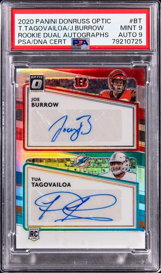 2020 Panini Donruss Optic Joe Burrow/Tua Tagovailoa Dual Autographs #RDA-BT card image