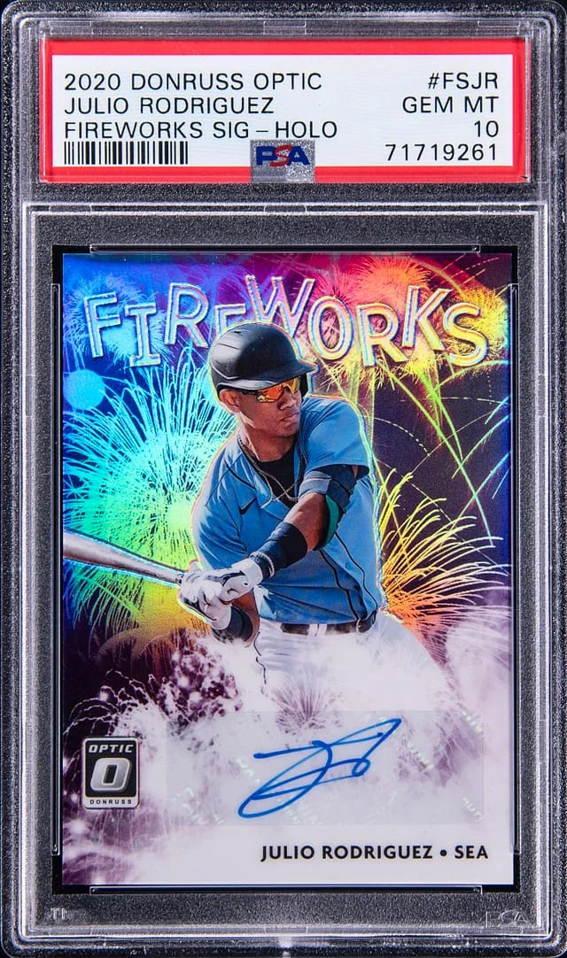 2020 Panini Donruss Optic Julio Rodriguez Fireworks Signatures Holo #FSJR card image