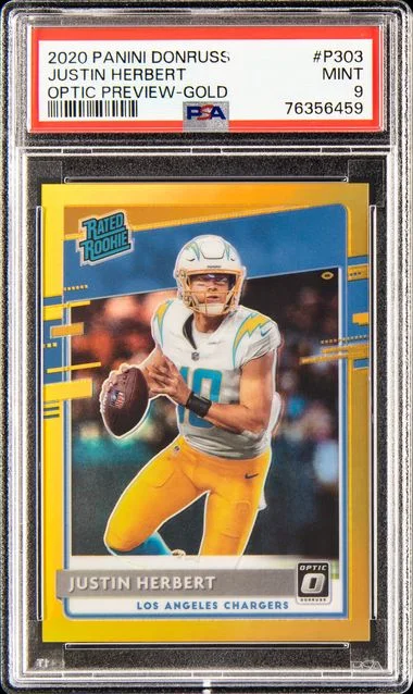2020 Panini Donruss Optic Justin Herbert Preview-Gold #P303 card image