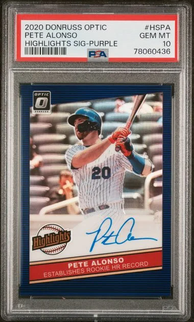 2020 Panini Donruss Optic Pete Alonso Highlights Signatures Purple #HSPA card image
