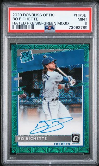 2020 Panini Donruss Optic Rated Rookies Signatures Green Mojo Rrsbi Bo Bichette #no-number card image