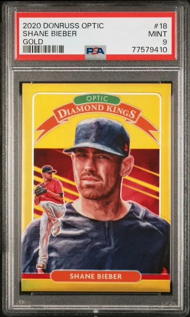 2020 Panini Donruss Optic Shane Bieber Gold #18 card image