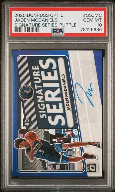 2020 Panini Donruss Optic Signature Series Purple Ssjmc Jaden Mcdaniels #no-number card image