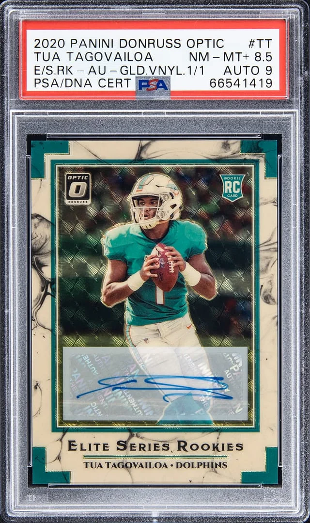 2020 Panini Donruss Optic Tua Tagovailoa Elite Series Rookies Gold Vinyl Prizm #ESR-TT card image