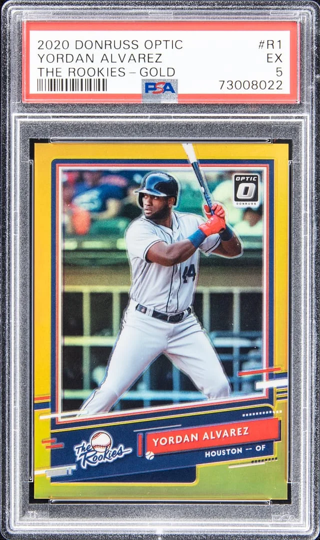 2020 Panini Donruss Optic Yordan Alvarez The Rookies Gold #R1 card image