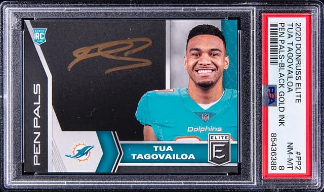 2020 Panini Donruss Tua Tagovailoa Elite Pen Pals Black Gold Ink #PP2 card image