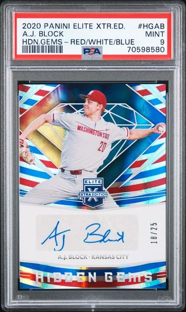 2020 Panini Elite Extra Edition A.J. Block Hidden Gems Red/White/Blue #HG-AB card image