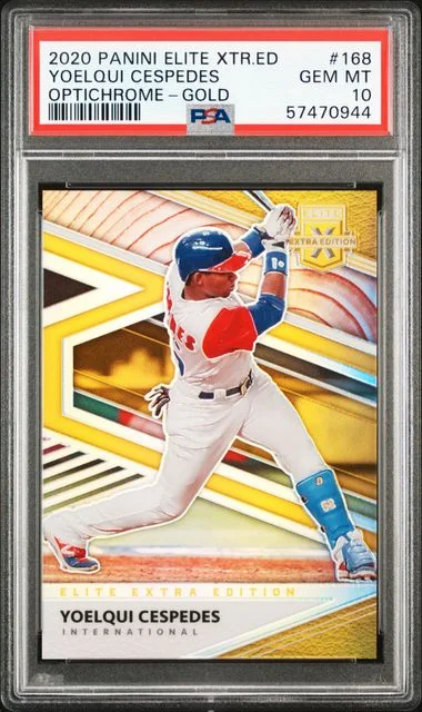 2020 Panini Elite Extra Edition Yoelqui Cespedes Optichrome-Gold #168 card image