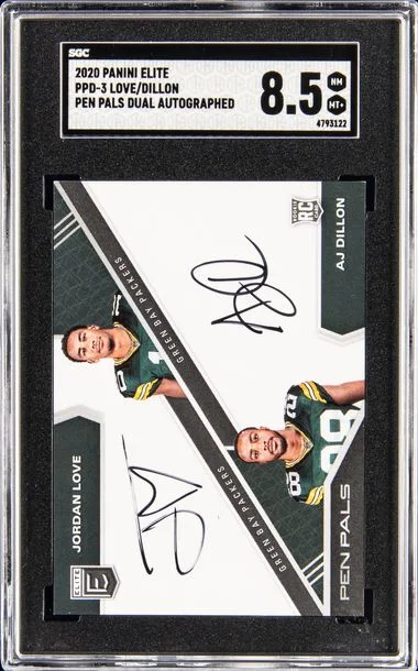 2020 Panini Elite Jordan Love / A.J Dillion Pen Pals Dual Autogrpahed #PPD-3 card image