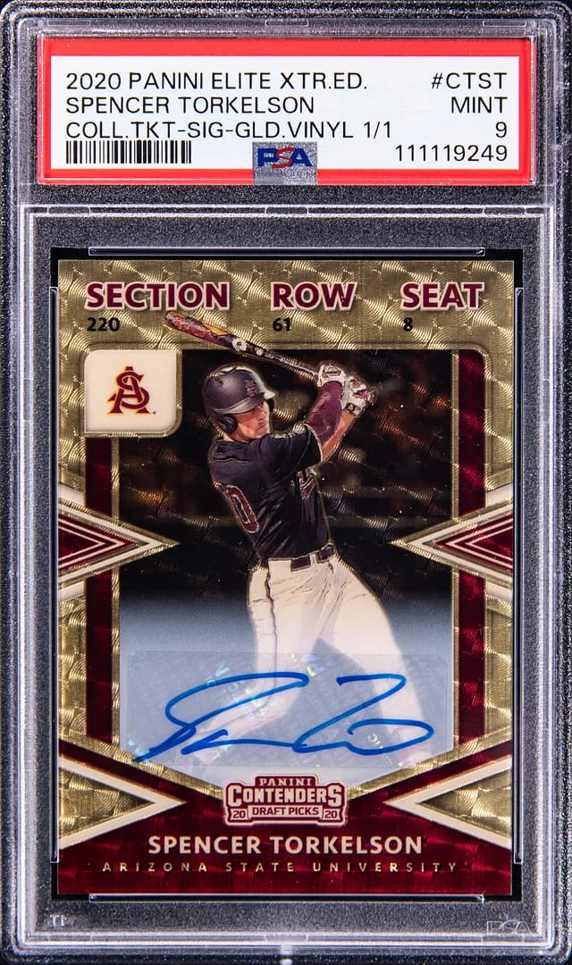 2020 Panini Elite Spencer Torkelson Xtra Edition College Ticket Signature Gold Vinyl #CT-ST card image