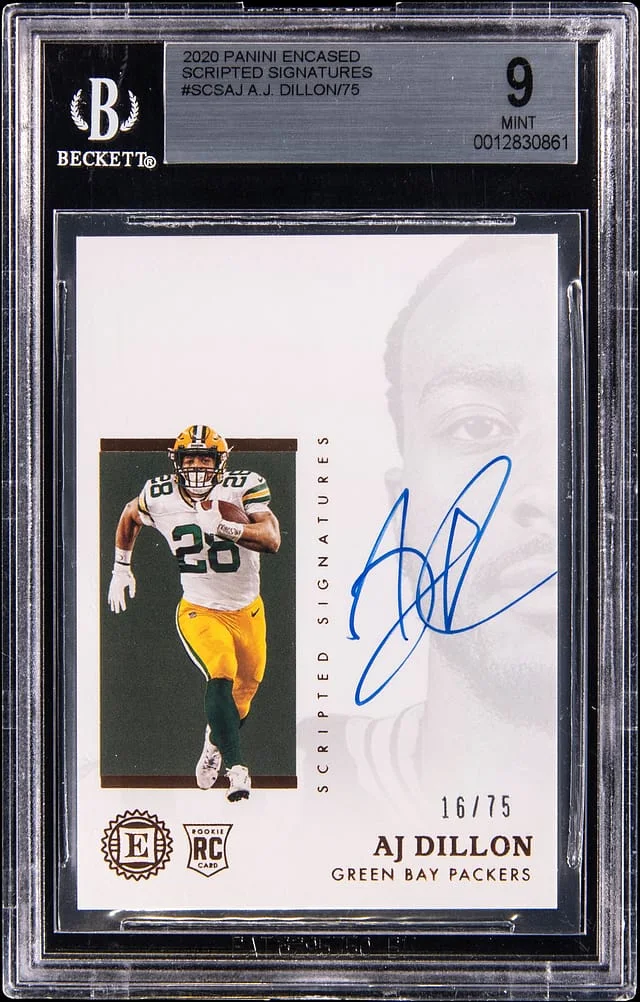 2020 Panini Encased A.J. Dillon Scripted Signatures #SCS-AJ card image