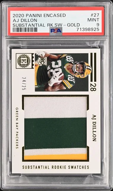 2020 Panini Encased AJ Dillon Substantial Swatches Gold #SRS-27 card image