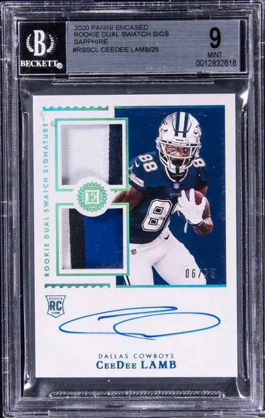 2020 Panini Encased Ceedee Lamb Dual Swatch Signatures Sapphire #RSS-CL card image