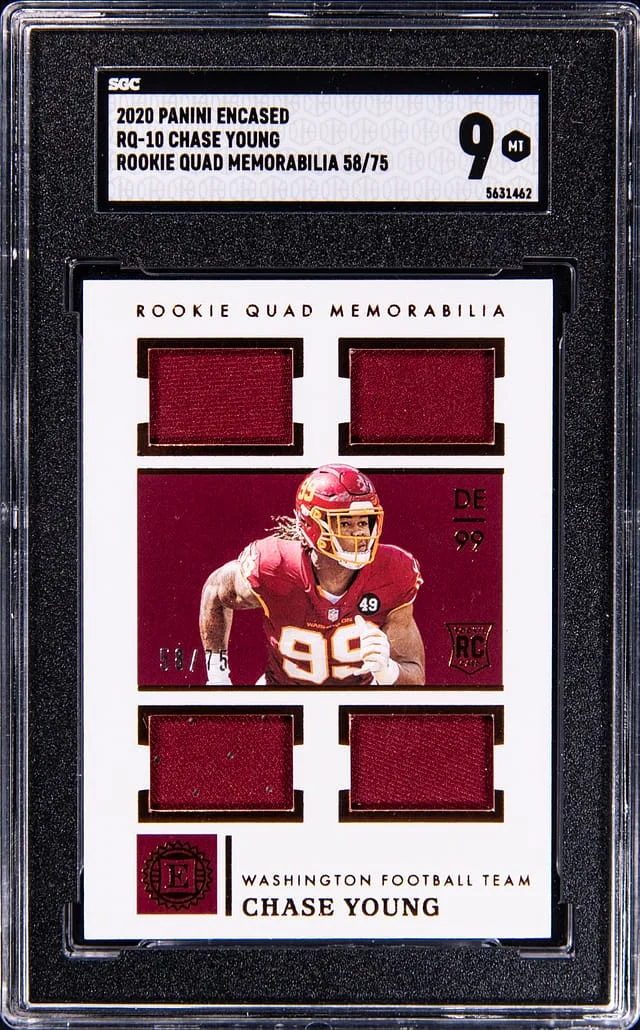 2020 Panini Encased Chase Young Quad Memorabilia #RQ-10 card image